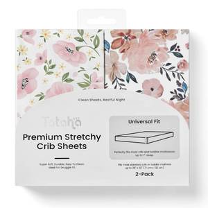 lot 6279 image: TotAha Premium Stretchy Crib Sheets (2-Pack)-Hypoallergenic, Silky Comfort, Buttery Soft, Calming Effect, All-Season Jersey-Knit Sheets, 9 Extra Deep Pocket(Meredith Allover Floral & Pale Pink)