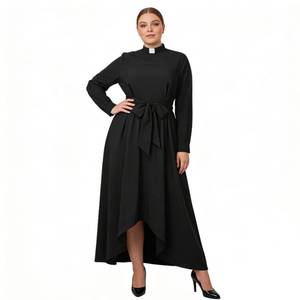 lot 6285 image: BPURB Clergy Dress for Women Long Sleeve Loose Elegant Minister Outfit Black size M