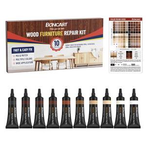 lot 6286 image: Boncart Wood Furniture Repair Kit, Wood Touch up Fillers, Repair Scratches, Cracks, Paint Chips, and Nail Holes on Furniture, Floors, Doors, Cabinets, and Tables (10 Colors)