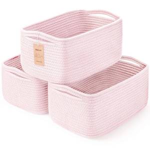 lot 6289 image: Maxuni Shelf Baskets for Organizing  Storage Basket for Shelves  Small Woven Baskets  Rope Toy Basket  Closet Organizer Bins  Cube Decorative Box  11.8�7.8�5.1  3 Pcs Mixed Pink