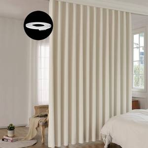 lot 11885 image: LuminBarrier Room Divider Curtain Sets with Bendable Ceiling Track, 95% Blackout Total Privacy Ceiling Track Curtains Floor to Curtains Track Kits 8.3 ft Wide x 8 ft Tall, Cream Beige, 1 Panel (Used)