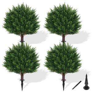 lot 11900 image: Grooy Artificial Cypress Topiary Tree with Ground Spike, Set of 4 Artificial Shrub Bushes, Fake Evergreen Tree for Porch, Artificial Plants for Outdoor Planters Indoor UV Resistant