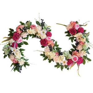 lot 11901 image: CIR OASES Flower Garland Decorations, 6Ft Red Flowers Rose Garland, Artificial Eucalyptus Greenery Vines with Floral for Mantle Wedding Mothers Day Arch Porch Window Indoor Decor Home Decoration