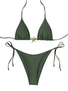 lot 12014 image: SHENHE Womens 2 Piece Starfish Metal Swimsuits Halter Triangle String Bikini Sets Bathing Suit Olive Green Small