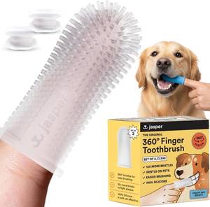 lot 12018 image: Jasper Dog Toothbrush, 360 Degree Dog Tooth Brushing Kit, Cat Toothbrush, Canine Dental Care & Teeth Cleaning Kit, Pet Finger Tooth Brush, Use with Pet Toothpaste, 2-Pack Clear