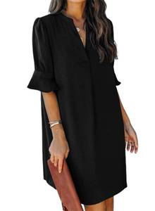 lot 12034 image: QACOHU Womens Summer Shift Dresses 2026 Casual V Neck Short Sleeve Loose Flowy Swing Mini Dress Black XXXL