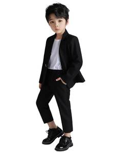 lot 12037 image: LOLANTA Boys Casual Suits Wedding Outfits Kids 2 Piece Gentleman Blazer and Pants Set Dresswear(Black, 8-10)
