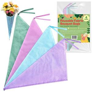 lot 12075 image: IMPRESA Reusable Bouquet Bags 4-Pack - Multi-Color, Fabric & Plastic Lined - No-Leak Flower Sleeves & Cut Flower Carrier Tote for Fresh Bouquets