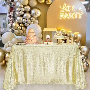 lot 12082 image: B-COOL Light Gold Rectangle Sequin Tablecloth 60x102 Inches Sparkle Tablecloth for Outdoor Ramadan Party Banquet Anniversaries Decorations