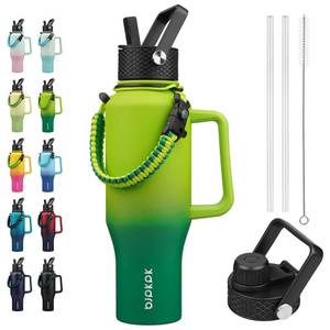 lot 13790 image: BJPKPK Insulated Water Bottles with Straw Lid, 35oz Metal Water Bottle with 2 lids & Paracord Strap, Double Wall Stainless Steel Tumbler with Handle, Reusable Cups, Mugs, Thermo, Bamboo Grove