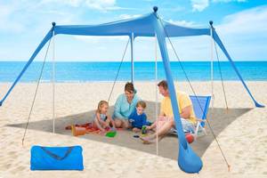 lot 13793 image: YENGIAM Beach Canopy Beach Tent UPF50 11x11 FT Easy to Setup Extra Windproof Rope Sun Shelter Beach Shade Canopy with 4 Stability Poles Outdoor Shade for Beach Camping Family