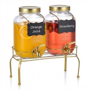 lot 13798 image: 1 Gallon Glass Drink Dispenser Set of 2 �� Drink Dispensers for Parties, Beverage Dispenser with Stand & 100% Leakproof Spigot, Ideal for Lemonade, Juice, Laundry Detergent Dispenser