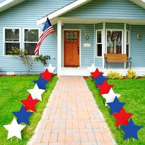 lot 13802 image: Nuanchu 15 Pieces Independence Day Signs Patriotic Stars Red Blue White Yard Signs 250th Outdoor Lawn Pathway Decorative Waterproof Corrugated Plastic Decor with Stakes for 4th of July Memorial Day
