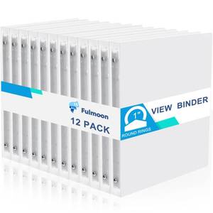 lot 13804 image: Fulmoon 12 Pcs 1 Inch 3 Ring Binders with 2 Interior Pockets Fits Letter Size Paper 8.5 x 11, Clear View 1-inch Three Ring Binders for School Office Business Supplies(Clear)