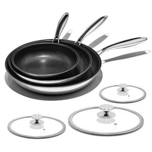 lot 13805 image: ThierryVuiton Nonstick Frying Pan Set �� 8 10 12 Titanium Ceramic Skillet with Lid, Stay-Cool Handle,PFAS, PTFE, PFOA-Free, Non-Toxic, Dishwasher & Oven Safe, Compatible with All Cooktops