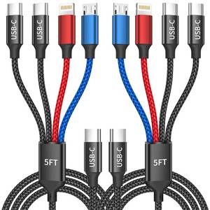 lot 14330 image: USB C to 4 in 1 Charging Cable with Dual Type-C Port 5FT, Multi Charging Cable for Multiple Devices, USB Cords with IPMicro2 USB-C Port for iPhone161514, Androids Tablet Pad Mini Fan (2Pack)