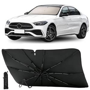 lot 14335 image: Foldable Car Windshield Sun Shade Umbrella, Reflective Titanium Silver Coating, Rearview Mirror Cutout, for Hatchback, Truck, SUV
