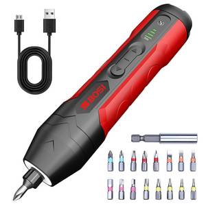 lot 14340 image: B BOSI TOOLS 4.2V Cordless Electric Screwdriver Set, USB Rechargeable Power Screwdriver with 16 Bits & Extension Rod, 4 Torque Settings, LED Light, Magnetic Bit Holder for Home DIY Repair
