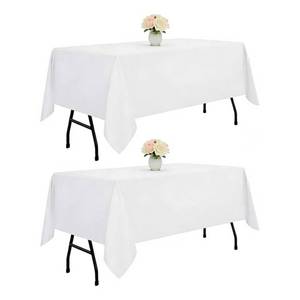 lot 14349 image: DRESSMAKER 2 Pack White Table Cloth Rectangle 60x102 Inches Polyester Tablecloth for 6ft Tables Washable Fabric Table Cloths for Party,Wedding Banquet