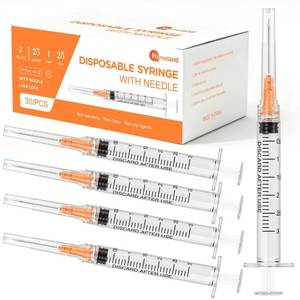 lot 14362 image: 30 Pack 3ml Disposable Syringe with 25Ga 1.0 Inch Needle, Luer Lock Syringes, Individually Wrapped Lab Supplies