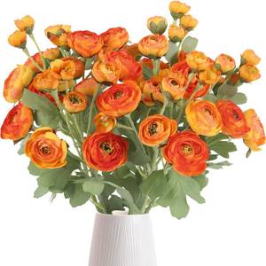 lot 14369 image: ICBOX 5PCS Ranunculus Artificial Flowers 60Heads Orange Faux Peonies with Stem Real Touch 21.65 Silk Ranunculus Fake Flowers for DIY Craft Wedding Floral Arrangements Home Table Decor(Orange)