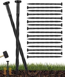 lot 14382 image: 100pack 8-Inch Plastic Landscape Edging Spikes Landscape Anchoring Nail Spiral Landscape Stake for Weed Barrier, Paver Edging, Landscape Edging, Artificial Turf, Grass Pathway and More Black-100pcs