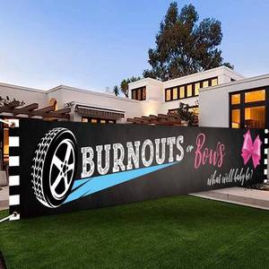 lot 14383 image: DOTOOMA 118 x 20 Inches Burnouts Or Bows Gender Reveal Banner Yard Sign Decoration Pink Bowknot Or Tyre Theme Party Polyester Supplies What Will Baby Shower Indoor Outdoor
