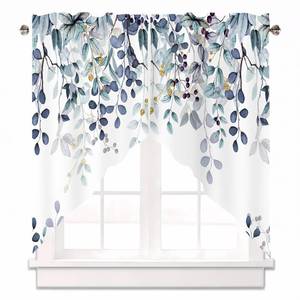 lot 14384 image: AYTTBIS Dark Blue Eucalyptus Swag Curtain Valance for Windows,Watercolor Leaves Window Treatments Short Swag Topper for Kitchen Windows Bathroom Bedroom,28 x 36 Inch, 1 Pair