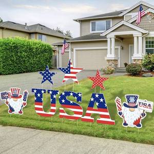 lot 14385 image: 8 PCS Memorial Day Yard Sign Decorations-4th of July Decorations Outdoor-Weatherproof Corrugated Plastic Independence Day Party Lawn Signs with Stakes