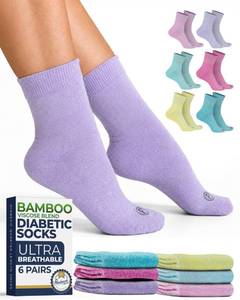 lot 14393 image: Pembrook Diabetic Socks for Women & Men - 6 Pairs  Pastel Colors  Bamboo Viscose Breathable Fabric  Womens Diabetic Socks  Designed for Foot Health, Comfort, and Active Daily Living