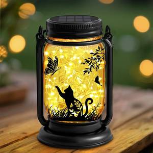 lot 14398 image: Cat Lover Gifts for Mom, Grandma,Women Mothers Day Birthday, Cat Solar Lanterns Butterfly Vintage Glass Hanging Mason Jar, Waterproof Fairy Garden Lights for Patio Yard Lawn Tree Decor