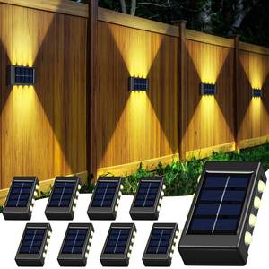 lot 14408 image: Rossesay 8 Pack Solar Wall Lights for Outside 3000K Warm Solar Fence Lights Up and Down Autumn LED Outdoor Decorative Waterproof Lamps Dusk to Dawn LED Lighting Wall Sconces for Outside Deck Garage