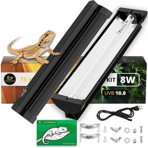 lot 14412 image: T5 UVB Reptile Light Fixture Combo Kit 8W 10.0 HO UVB Light for Reptiles Terrarium Hood Comes with UVB Lamp, 12 Linear UVB Light Bar for Desert Bearded Dragon,Turtle,Gecko - UV Sensor Test Card
