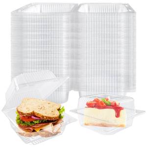 lot 14414 image: Jizvxe 200 Pcs Clear Plastic Take out Containers,Disposable Fancy Hinged Top Square Clamshell Food Boxes,Cake Slice Containers Clamshell Takeout Tray with Clear Lids,5.3x4.7x2.8 Inch