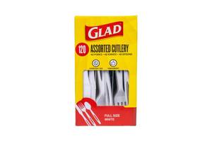 lot 19696 image: Glad White Disposable Cutlery Set with Heavy Duty Plastic Forks, Knives, and Spoons, Reusable Dishwasher Safe Plastic Utensils for Parties and Everyday Use, 120 Count