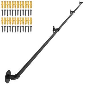 lot 19697 image: OUSHENG Stair Railing Indoor Hand Rails for Outdoor Steps, Industrial Pipe Handrail Metal Iron Handle Support for Wall Mount Staircase Porch, Vintage Farmhouse Style, 12ft