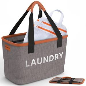 lot 19698 image: Mini Laundry Basket & Mesh Wash Bag - Small Collapsible Clothes Hamper