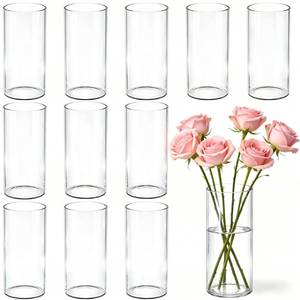 lot 19699 image: 12pcs Clear Glass Cylinder Flower Vases for Centerpieces, 6 Inch Clear Flower Vases for Wedding Decorations and Indoor Home Decor, Hurricane Candle Holder Wedding Vintage Decorations
