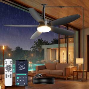 lot 19700 image: Phylluz Outdoor Ceiling Fan with Lights, 42 Inch Plug in Gazebo Fans with Remote APP Control, Quiet DC Motor, Dimmable 3CCT, Waterproof Hanging Fans for Patios, Porch, Black