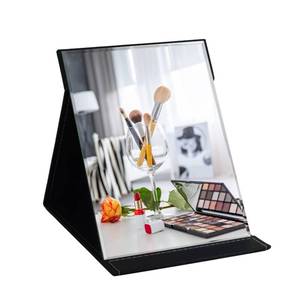 lot 19703 image: ZBEIVAN 12x9 Inches Extra Large Portable Folding Makeup Mirror, Frameless PU Leather Vanity Mirror with Stand for Desk Table Camping Travel Personal, Black