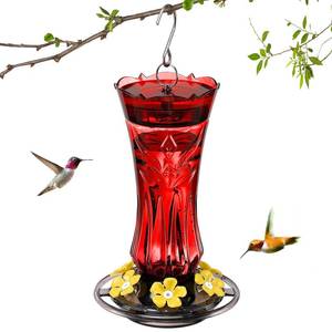 lot 19733 image: Jealoeur Hummingbird Feeders for Outdoors, Durable Hanging Humming Birds Feeders with 6 Bee Guard Feeding Ports & Built-in Ant Moat, Easy to Clean, Ideal for Garden Decor, 18 OZ, (1, Red)