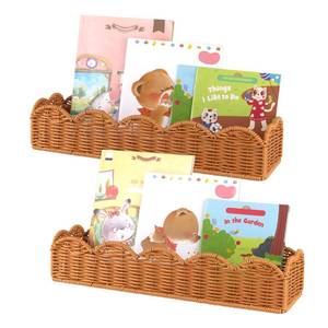 lot 19738 image: NINTHFIT Nursery Book Shelves 2PCS Scalloped Book Shelf for Kids Rooms Artificial Rattan Nursery Bookshelf Wall Hanging Floating Book Shelves for Wall Bedroom Living Room Decor