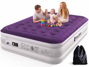 lot 19747 image: CHILLSUN Queen Air Mattress, Built-in Pump, 18 Inch Raised, 650 lb Max (Used)