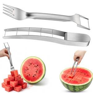 lot 20005 image: LemonRoad 2 Pcs Watermelon Cutter Slicer Set, 2-in-1 Stainless Steel Fruit Cutter with Fork & Watermelon Cutters Tool for Easy Cubes, Quickly Melon Slicer Tool for Home Camping Kitchen(Silver Handle)