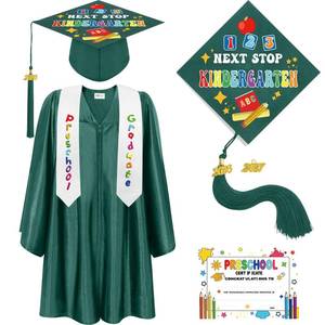 lot 20020 image: Bokon 4 Pcs 2026 Kindergarten Preschool Graduation Cap and Gown with Tassel Graduation Stole and Certificate for Toddler Kids(33,Green)