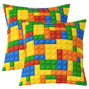 lot 20025 image: Feelyou Set of 2 Games Throw Pillow Covers, Color Building Blocks Cushion Case for Home Living Room Decor, Reversible Toy Brick Decorative Throw Cushion Case, 18x18 Inches