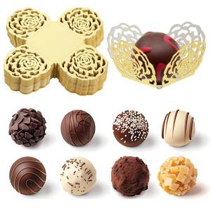 lot 20030 image: Gold Truffle Wrappers 25PCS Small Flared Paper Baking Cups Chocolate Packing Paper Candy Liners Mini Square Hollow Flower Candy Packing Separating Trays for Wedding Birthdays Baby Showers Party Favors