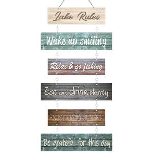 lot 20031 image: Hotop Lake Rule Wall Signs Lake House Decor Rustic Vintage Wall Art Gifts Metal Sign Lakeside Hanging Decor for Kitchen Farmhouse Home Decoration(Vivid Colors)