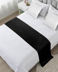 lot 20404 image: DecorLovee Black Bed Runners for Cal King Size Bed, Modern Decorative Bed Throws for Foot of Bed, Farmhouse Pure Black Bed Runner Sofa Throw Bedding Scarf Protector Slipcover for BedroomHotel