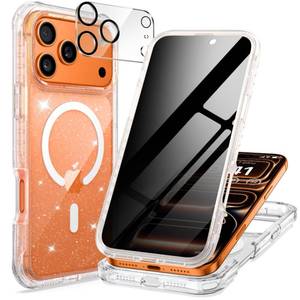 lot 20463 image: seacosmo Magnetic for iPhone 17 Pro Max Case for Women, Girly, Men, Full Body with Built-in Privacy Screen and Camera Lens Protector, Anti-Yellowing, Shockproof Cute Phone Case, 6.9, Clear Glitter